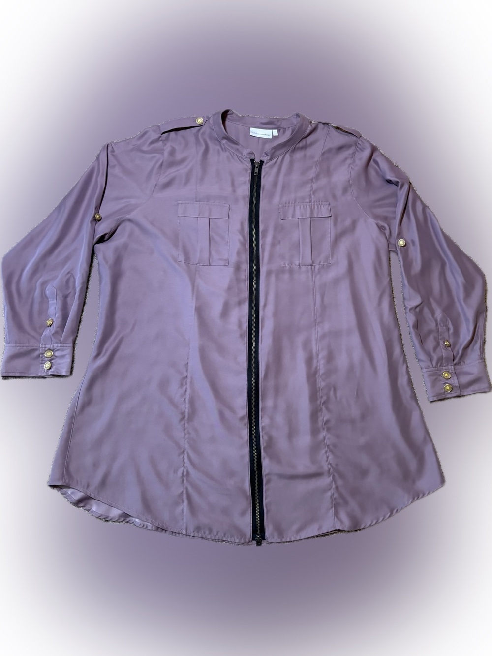 249 Soft Surroundings Lavender Zip-Front Blouse, Size 2X